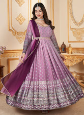 Two Tone Faux Georgette Foil Work Traditional Wear Dress