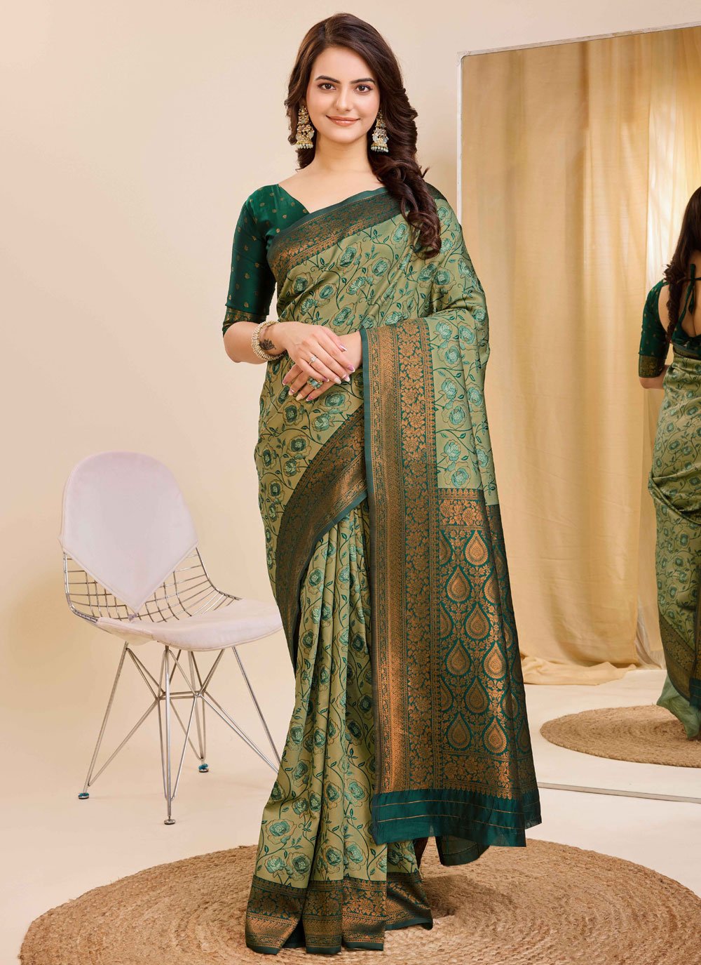 Unique Green Soft Kanjivaram Silk Indian Saree