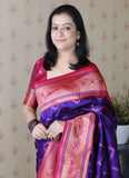 designer banarasi silk saree violet with gold zari weaving