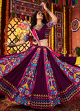Viscose cotton purple lehenga with mirror and kodi embroidery