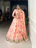 Peach lehenga choli with georgette printed dupatta
