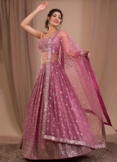 Pink Georgette Sequins Embroidered Lehenga for Reception & Party Wear