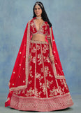 Wedding Red Art Silk Embroidered Sangeet Lehenga with Can-Can Inside