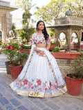 White Color Sequins And Thread Embroidery Work Georgette Lehenga Choli