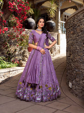 Lavender Color Sequins And Thread Embroidery Work Vichitra Shimmer Lehenga Choli