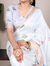 Tussar silk saree with viscose border in sky blue