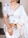 Tussar silk saree with viscose border in sky blue