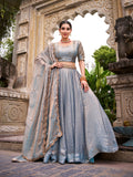 Sequins and thread work sky blue lehenga