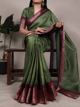 Mehendi Dola Chex saree with zari weaving