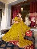 Mustard Color Sequins And Thread Embroidery Work Georgette Lehenga Choli