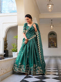 Gold crush lehenga in teal with thread embroidery