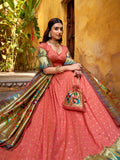 traditional paithani silk lehenga peach