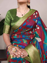 Printed tussar silk saree for festive wear