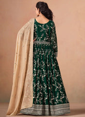 Green anarkali suit with organza dupatta festive wear