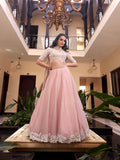Blush pastel Weone silk lehenga with pearl coding
