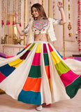 Multi color jacket style Navratri chaniya choli with mirror work