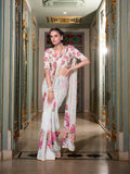 Festive white georgette saree with matching blouse