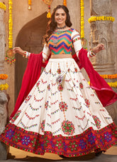White Color Viscose Rayon Heavy Embroidered Navratri Chaniya choli