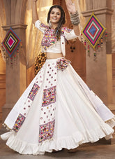 White Mirror Work Viscose Rayon Navratri Ethnic Wear
