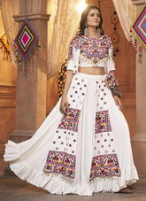White Mirror Work Viscose Rayon Navratri Ethnic Wear