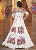 White Mirror Work Viscose Rayon Navratri Ethnic Wear