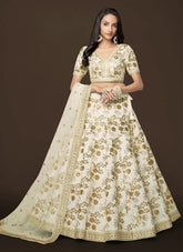 White Silk Zari sequins Embroidered Lehenga For Women Party wear