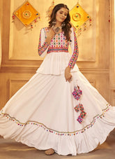 White Viscose Rayon Navratri Ghagra Choli