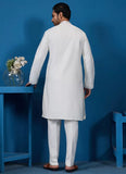 White Viscose Silk Kurta Pyjama with Real Mirror & Thread Work | Gunj Fashion