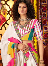 White lehenga with purple blouse for Navratri Garba