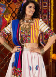 Traditional Gujarati chaniya choli set in white and purple