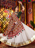 Elegant White Festive Navratri Lehenga with Gujarati-Style Mirror Work Blouse & Dupatta