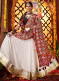 White Gujarati-Style Navratri Lehenga with Green Mirror Work Dupatta