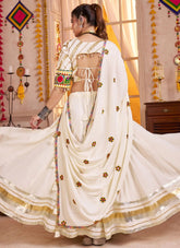 Pure white viscose cotton lehenga with 8.5 meter flair and frill pattern for Garba