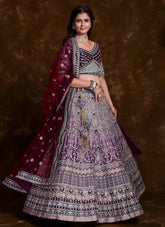 Wine Art Silk Lehenga with Elegant Thread, Zari & Zarkan Work