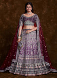 Wine Art Silk Lehenga with Elegant Thread, Zari & Zarkan Work