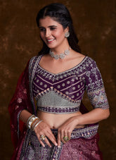 Wine Art Silk Lehenga with Elegant Thread, Zari & Zarkan Work