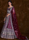 Wine Art Silk Lehenga with Elegant Thread, Zari & Zarkan Work