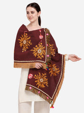 Wine Color Flower Embroidered Khadi Festive Dupatta