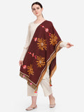 Wine Color Flower Embroidered Khadi Festive Dupatta