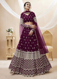 Wine Sequins and Zari Embroidery Wedding wear Lehenga