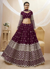 Wine Sequins and Zari Embroidery Wedding wear Lehenga
