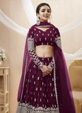 Wine Sequins and Zari Embroidery Wedding wear Lehenga