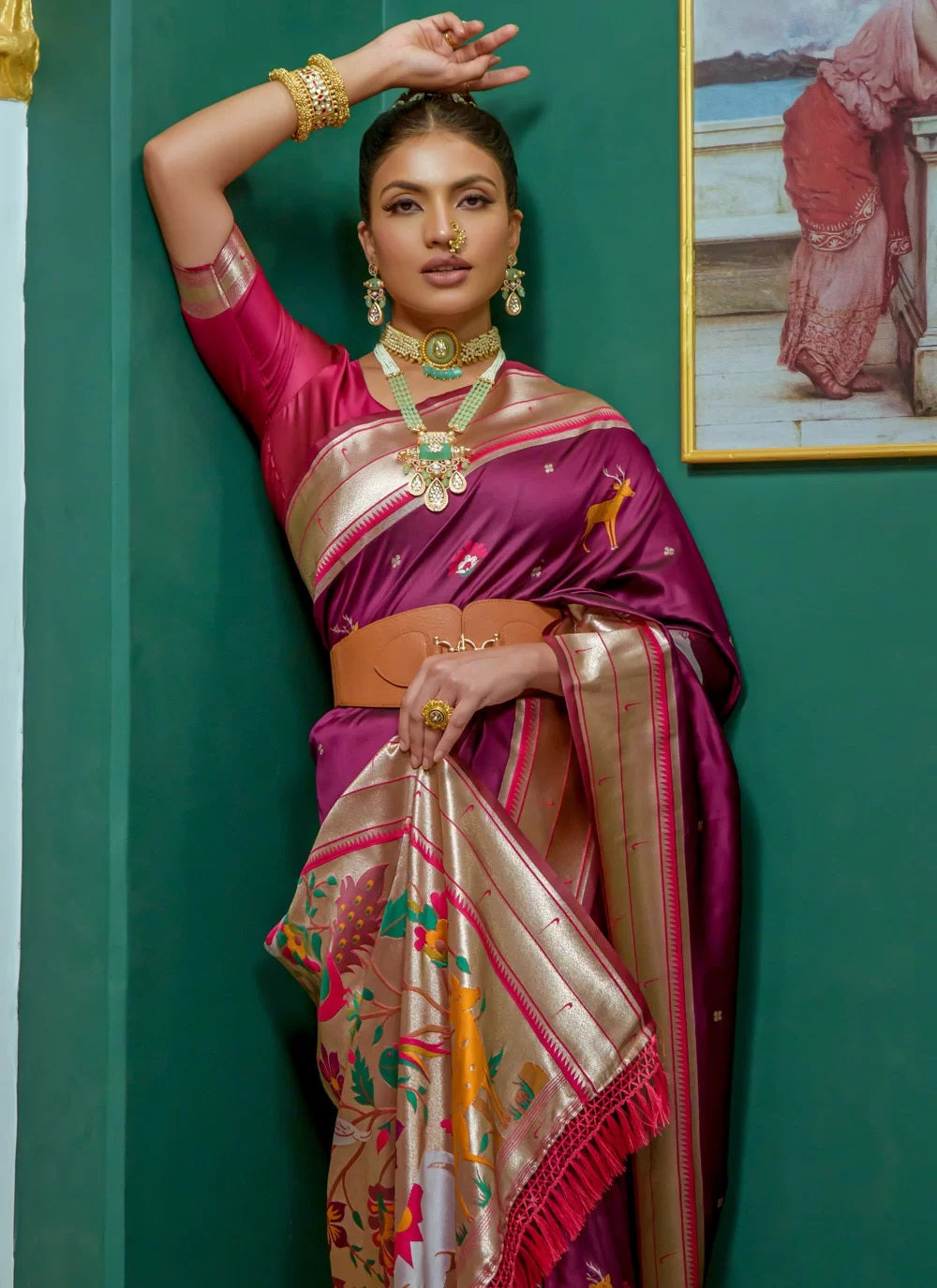 Wine Soft Silk Indian wear Woven Saree