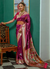 Wine Soft Silk Indian wear Woven Saree
