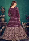 Wine Zari Embroidered Art Silk Designer Floor Length Suit