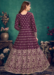 Wine Zari Embroidered Art Silk Designer Floor Length Suit