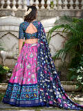 Pink Color Pichwai With Patola Print And Zari Weaving Border Tasar Silk South Lehenga Choli