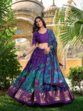 Purple Color Kalamkari Print With Foil Work Tasar Silk Lehenga Choli