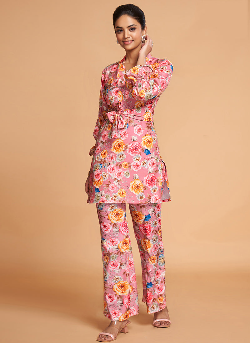 Women Pink Floral Print 2-Piece Co-Ord Set