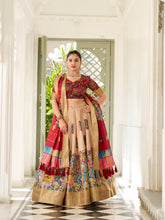 Cream lehenga with weaving border